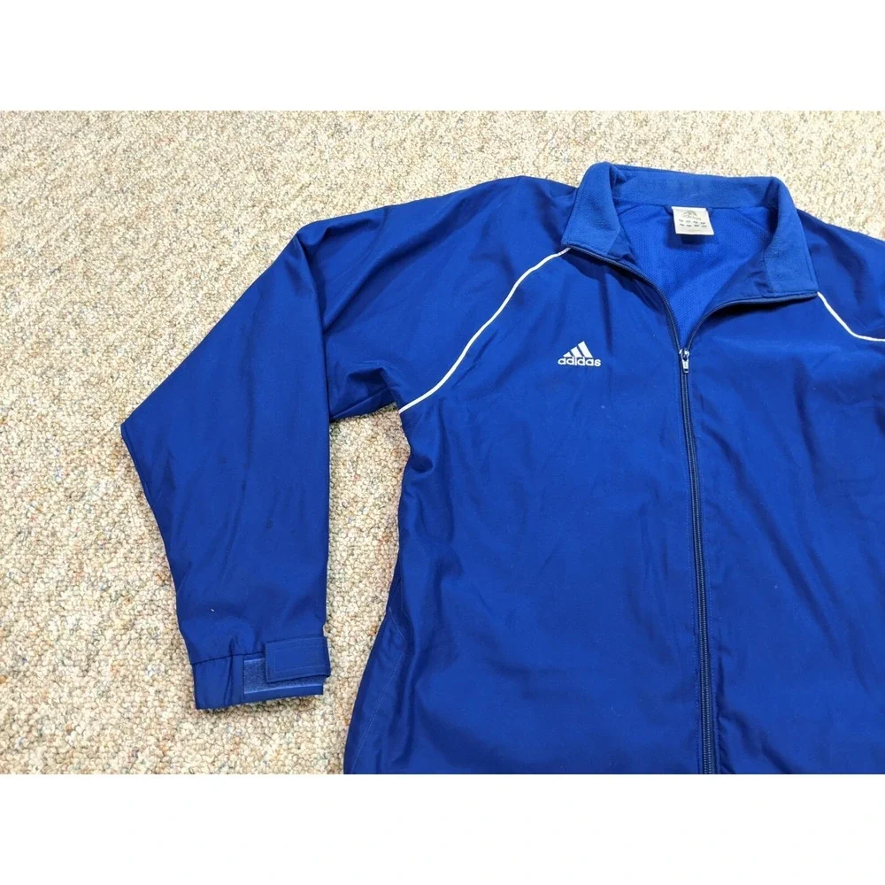 Adidas Track Jacket Mens Large Blue Full Zip Windbreaker Sporty Athleisure